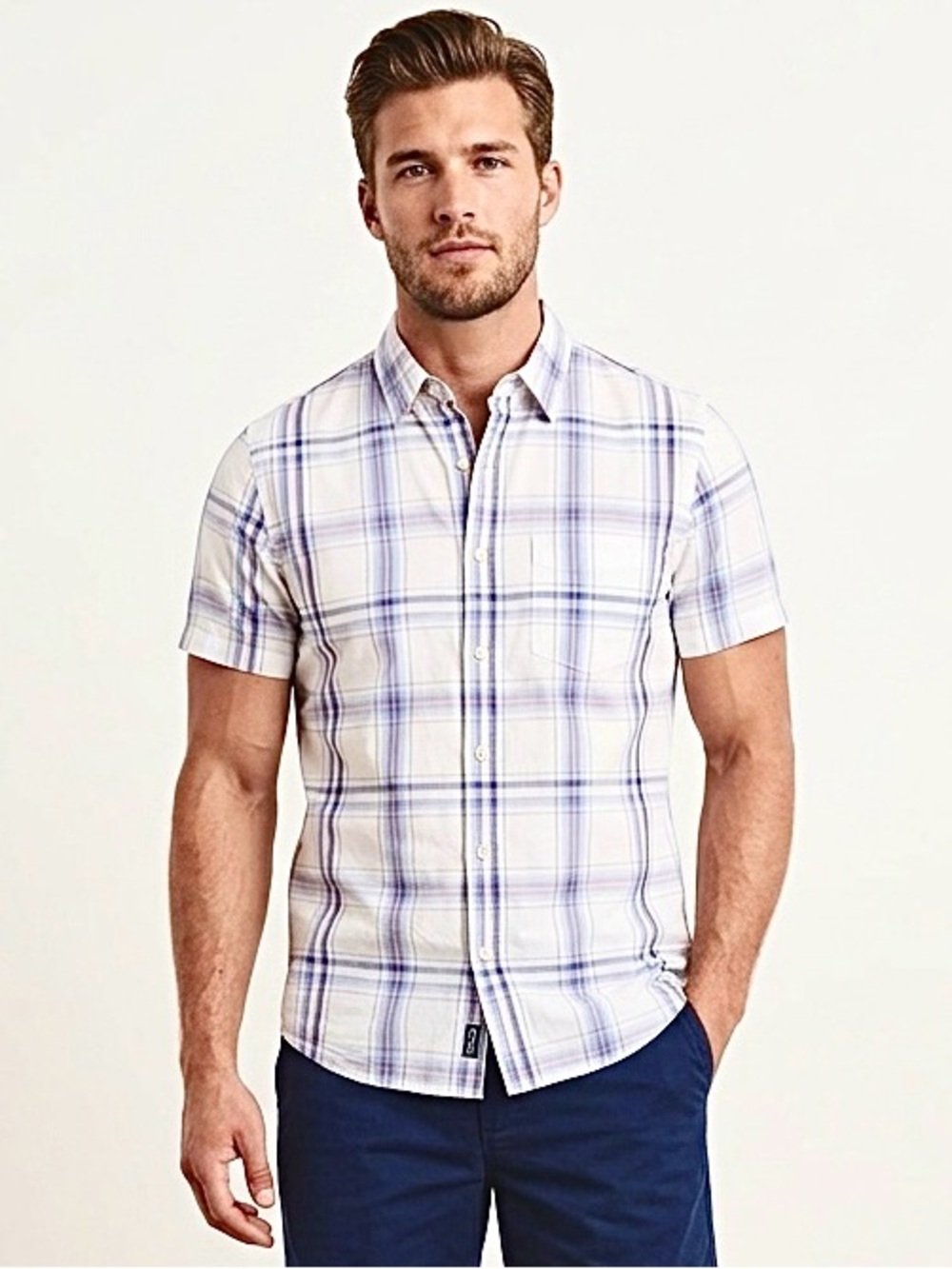 Vintage Y2K Abercrombie White Blue Pink Plaid Button Down Muscle Fit Shirt Med